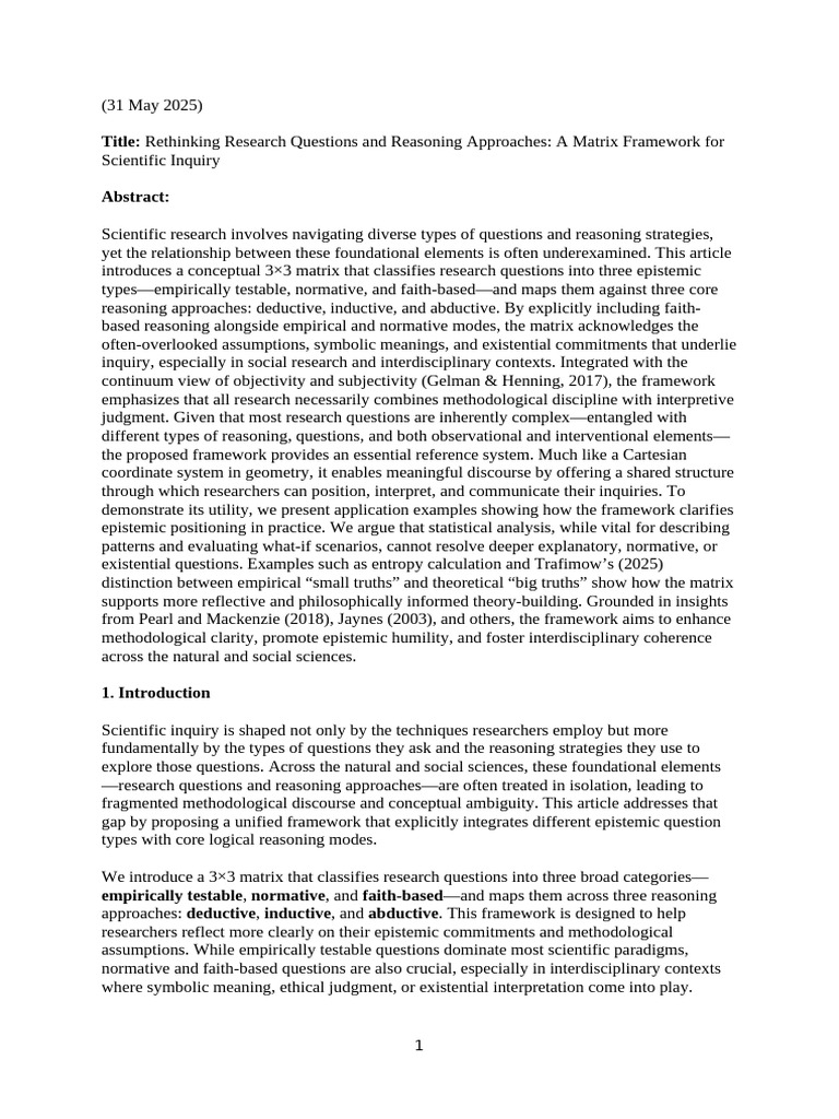 Matrix Framework for Research Inquiry | PDF | Scientific Method | Reason