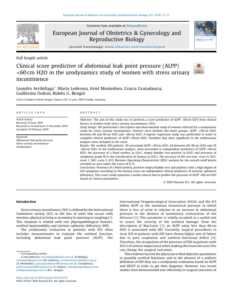 Clinical Score For Alpp | PDF | Urinary Incontinence | Genitourinary System