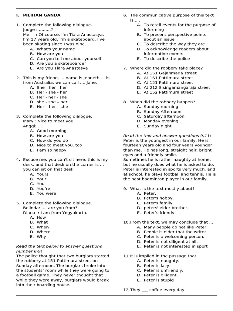 English Dialogue and Comprehension Exercises | PDF