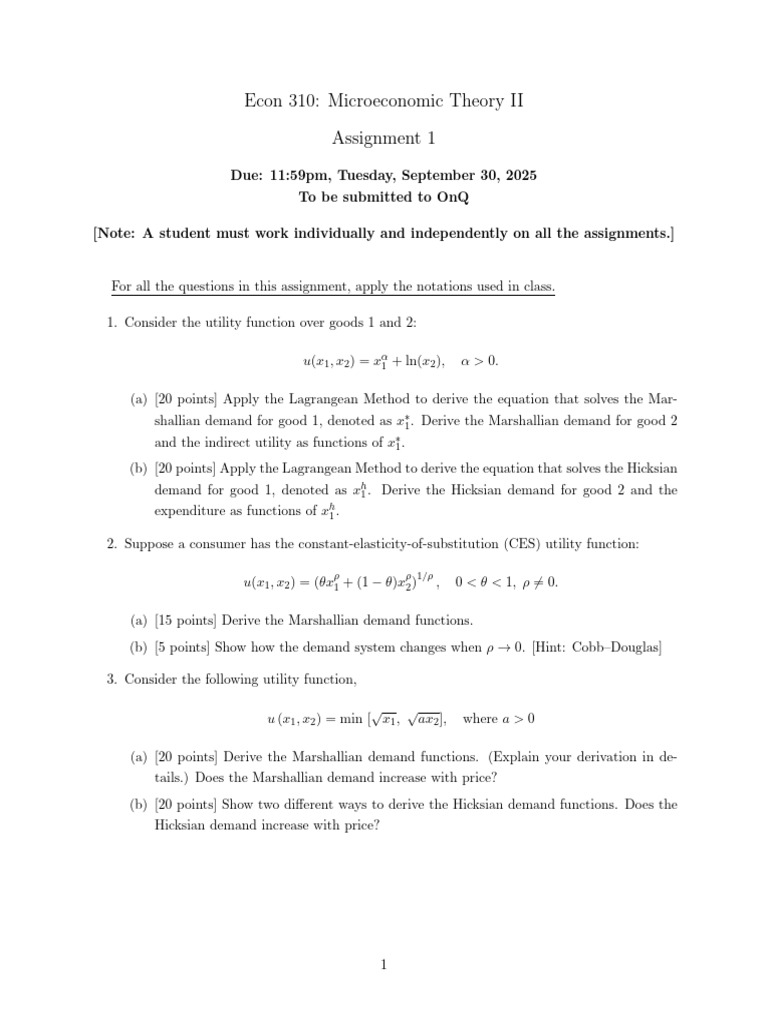 Microeconomic Theory II Assignment Guide | PDF