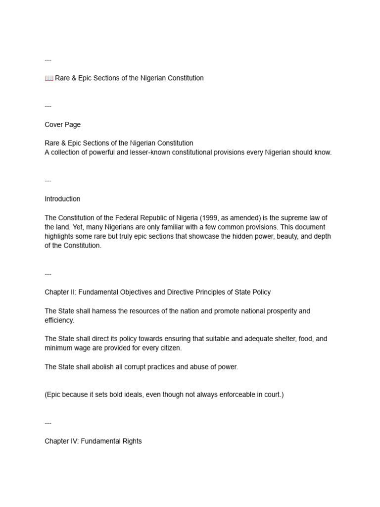 Rare and Epic Section of Nigeria Constitution | PDF | Constitution ...