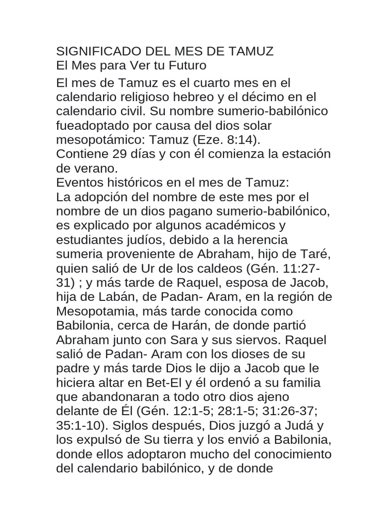 Significado del Mes de Tamuz | PDF | Segundo templo | Rachel