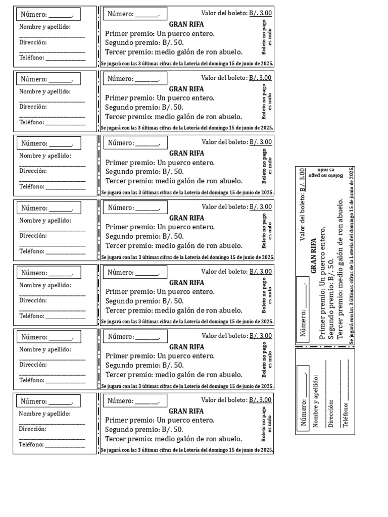 Boleto Para Rifa | PDF