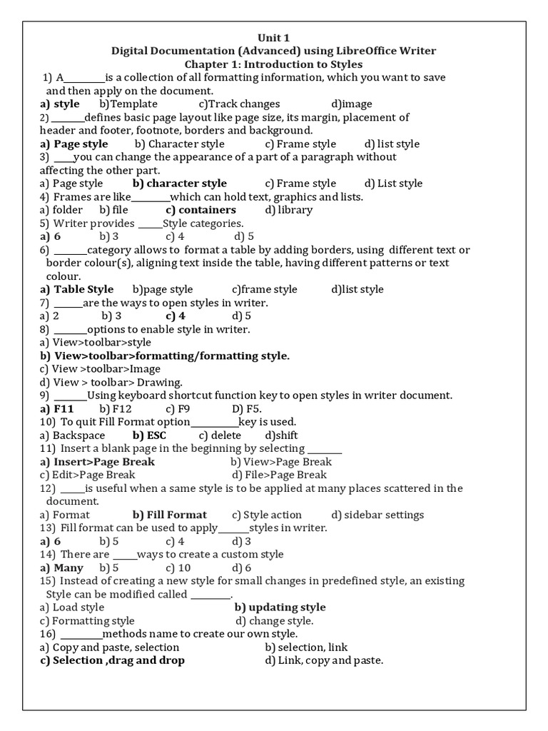 Part B Unit 1 Chapter Wise MCQ With Answer | PDF | Page Layout ...