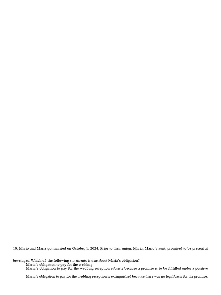 Obligations and Contracts Exam 2024 | PDF | Void (Law) | Offer And ...