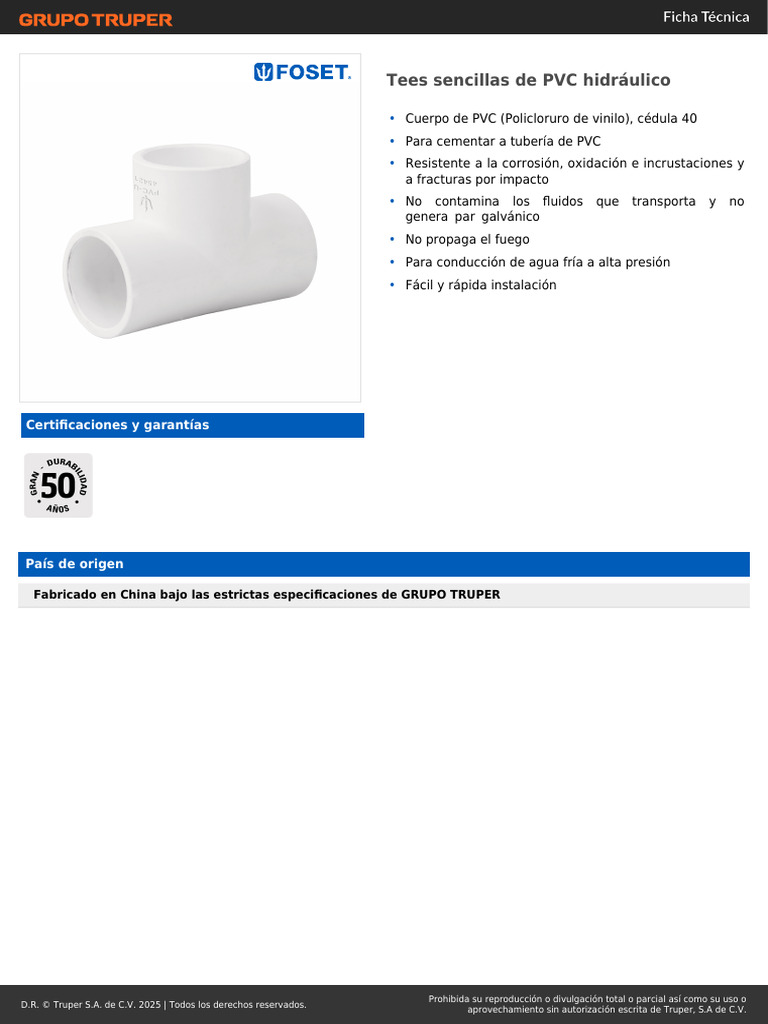Tees de PVC Hidráulico: Resistencia y Calidad | PDF