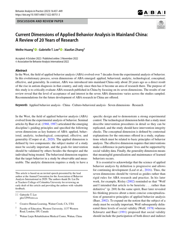 ABA Research in Mainland China: 20-Year Review | PDF | Autism ...