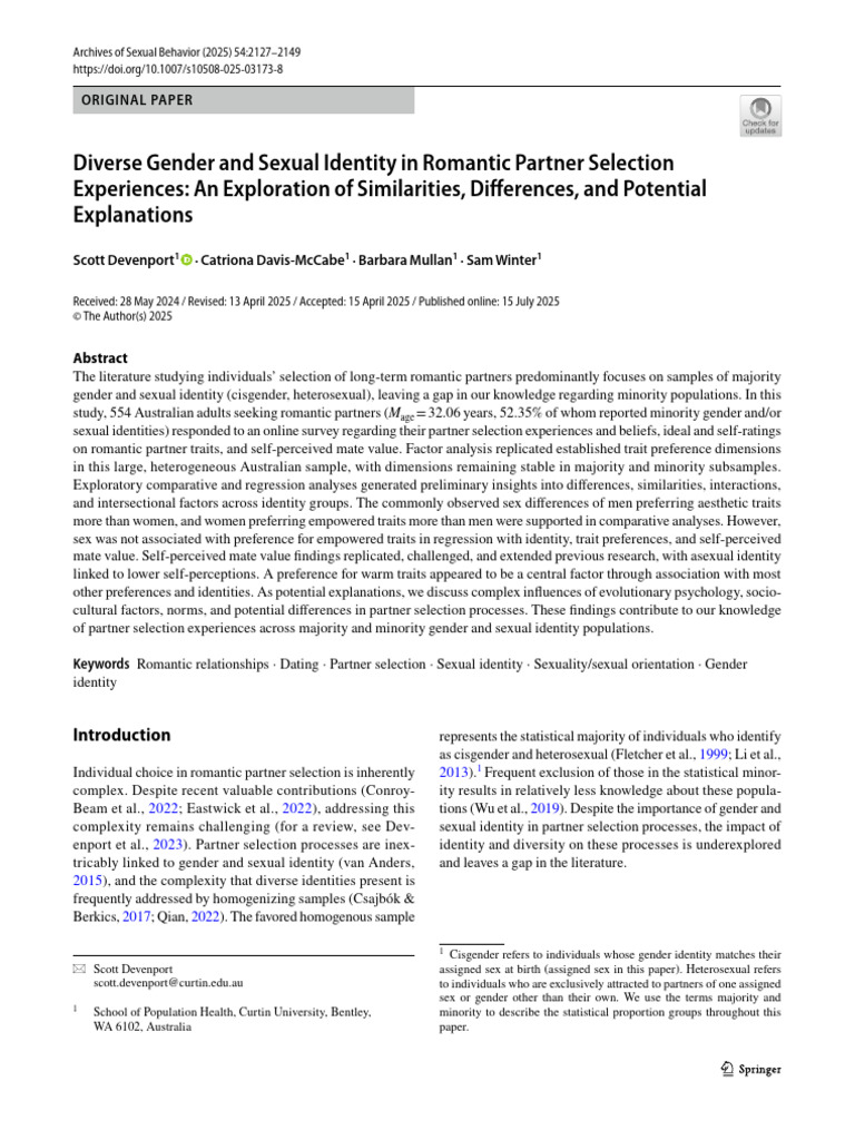 Gender and Sexual Identity in Partner Selection | PDF | Gender | Gender ...