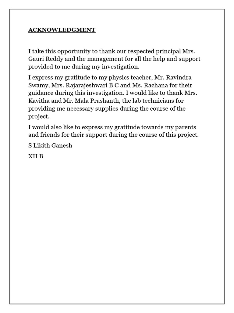 Acknowledgment of Project Support | PDF