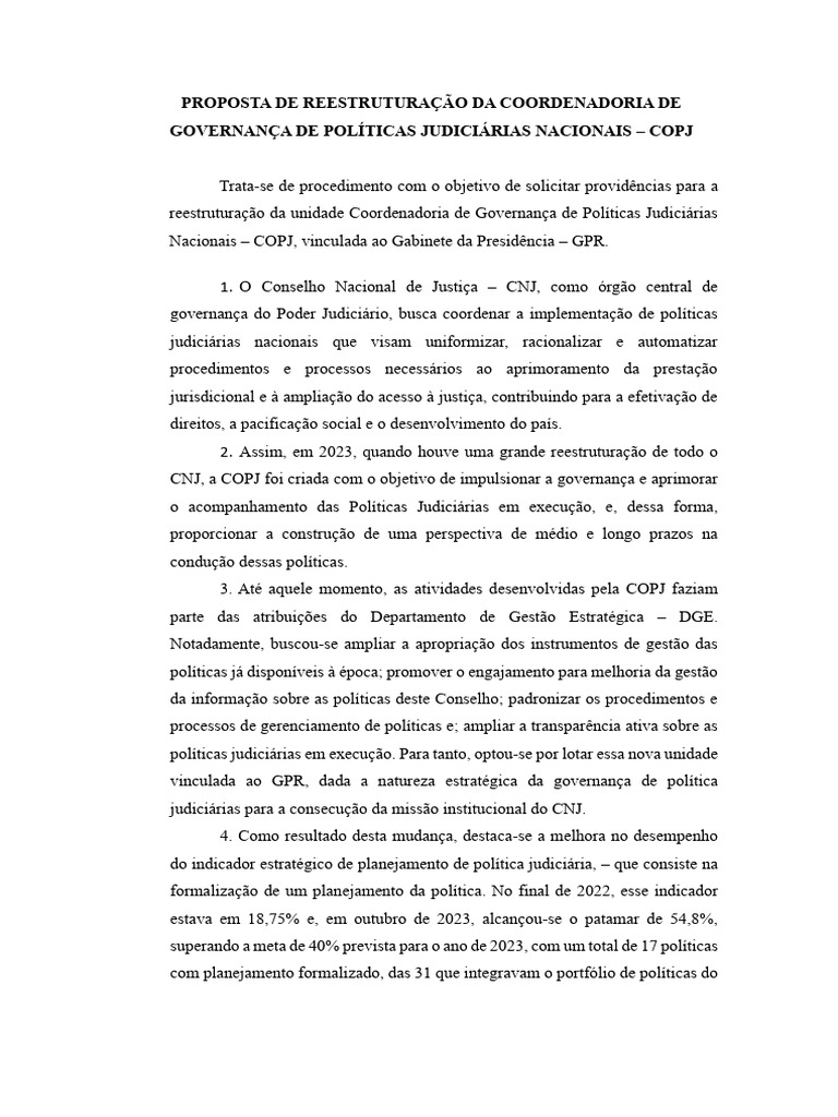 Reestruturação da COPJ para Governança Judicial | PDF | Governança ...