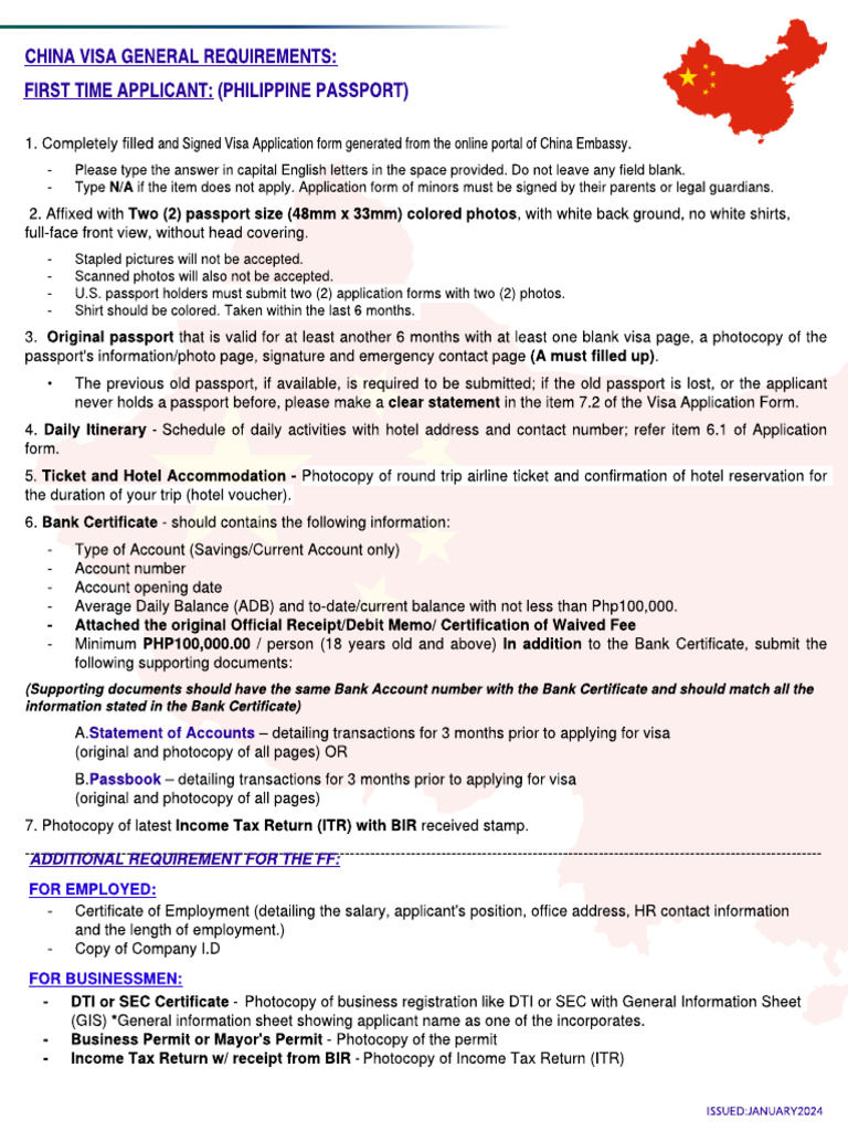 CHINA VISA REQUIREMENTS FOR FILIPINOS 2024 | PDF | Travel Visa ...