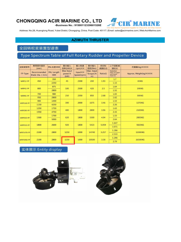 Azimuth Thruster Overview - Acir Marine | PDF