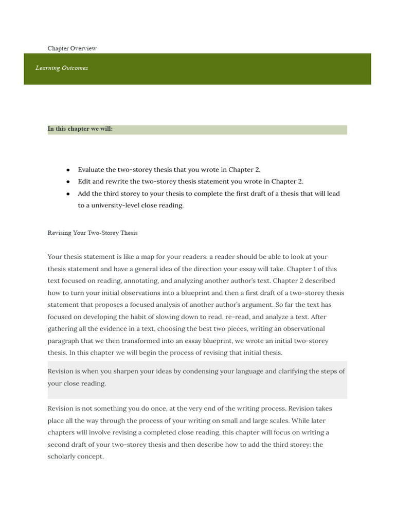 Revise Your Two-Storey Thesis Statement | PDF