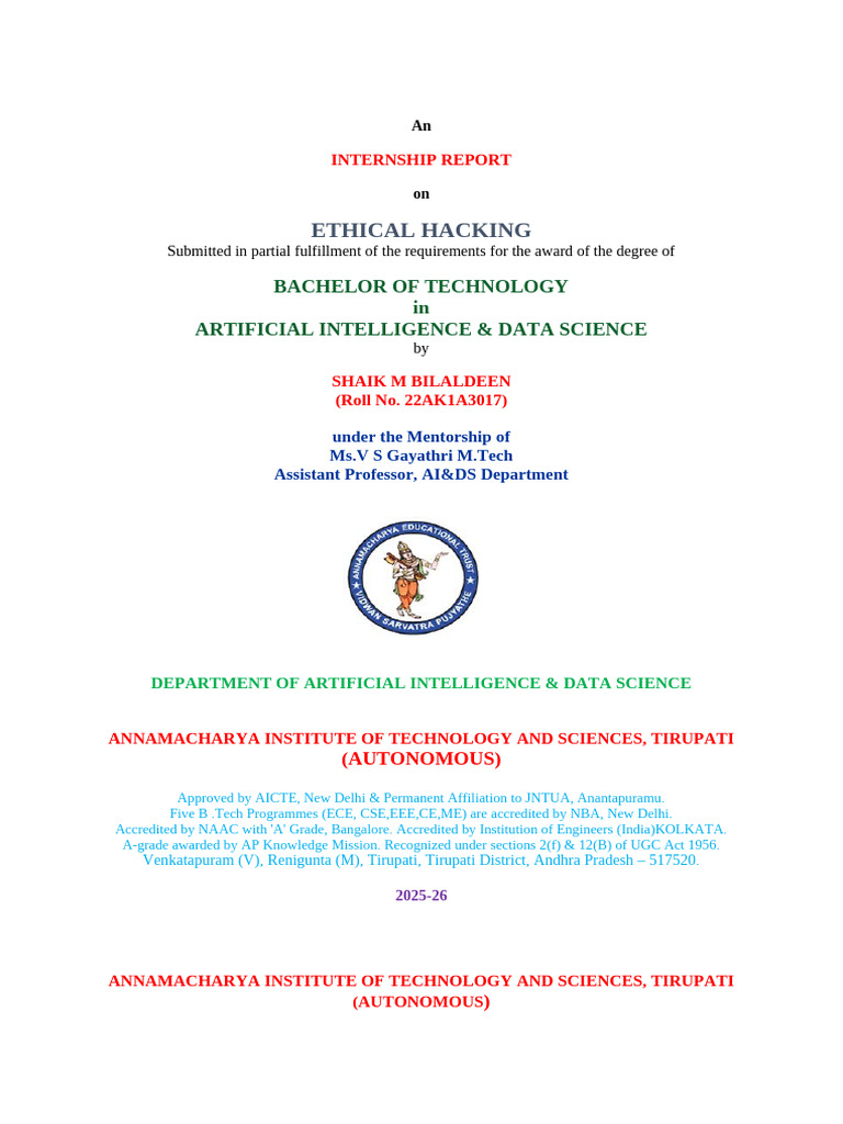 Ethical Hacking Internship Report | PDF | Security | Computer Security