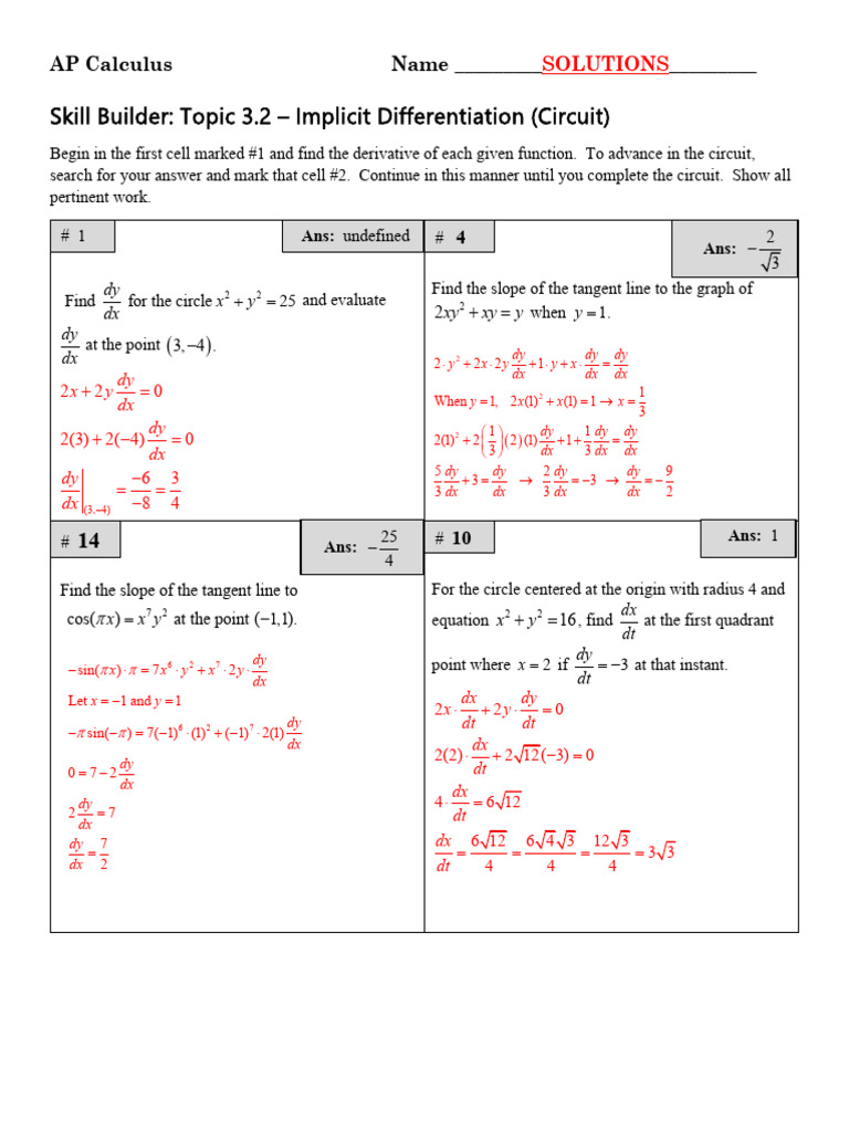 Implicit Differentiation Circuit 3.2 | PDF | Slope | Tangent
