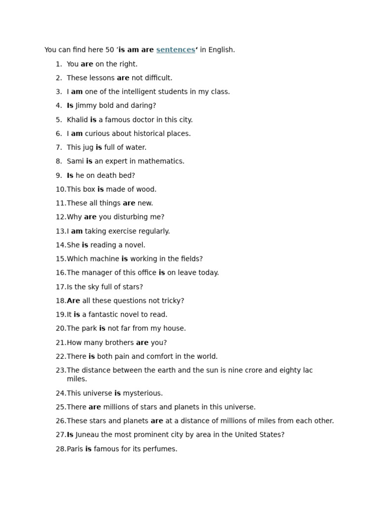 50 Sentences Using 