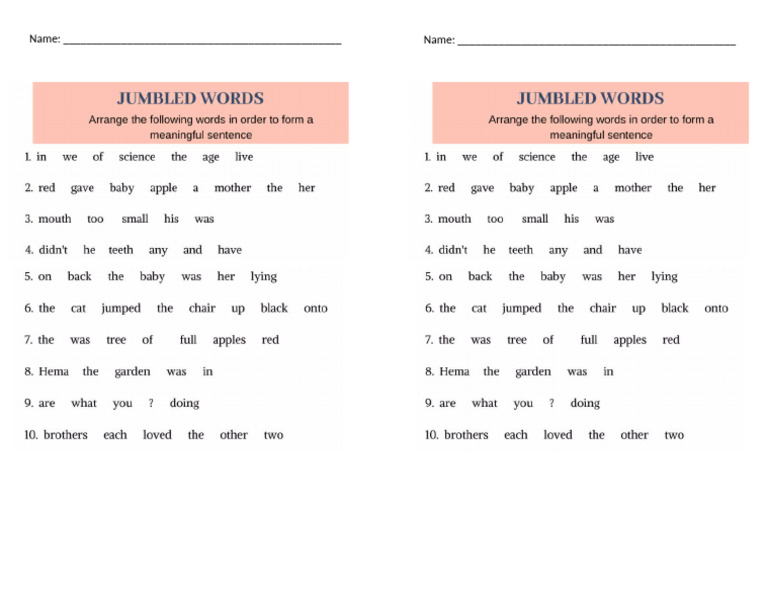 Jumbled Words Form A Sentence | PDF