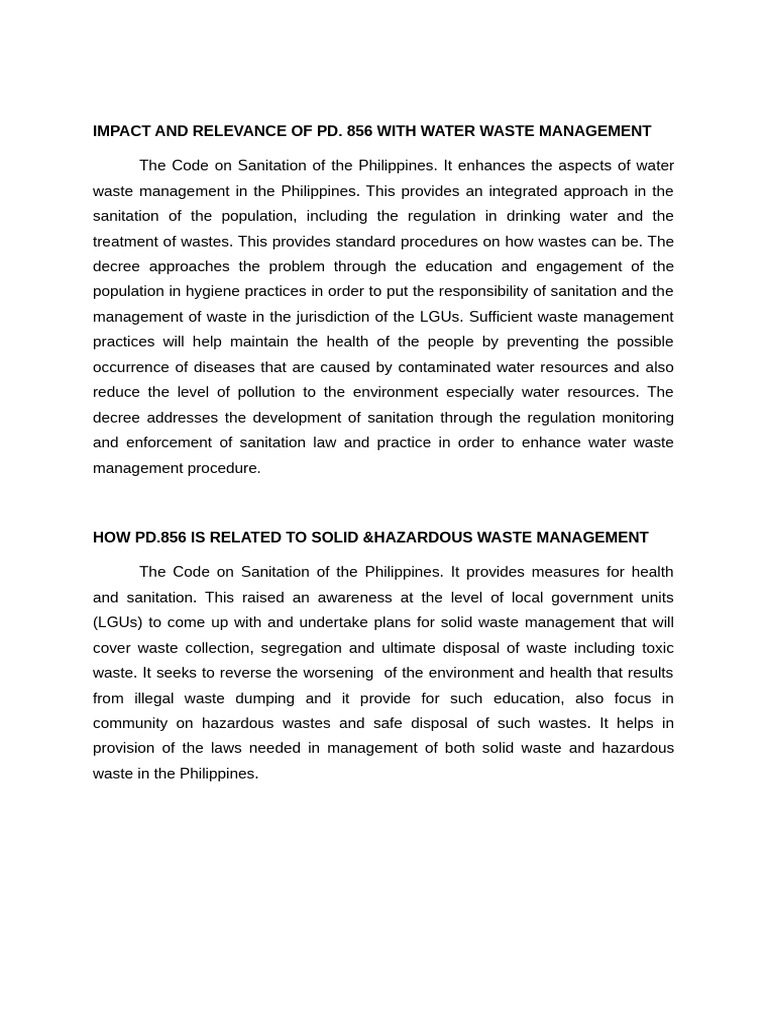 Impact and Relevance of Pd. 856 With Water Waste Management | PDF