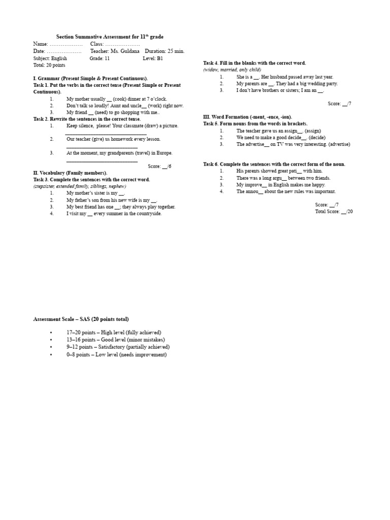 11th Grade English Assessment Guide | PDF | Linguistic Typology ...