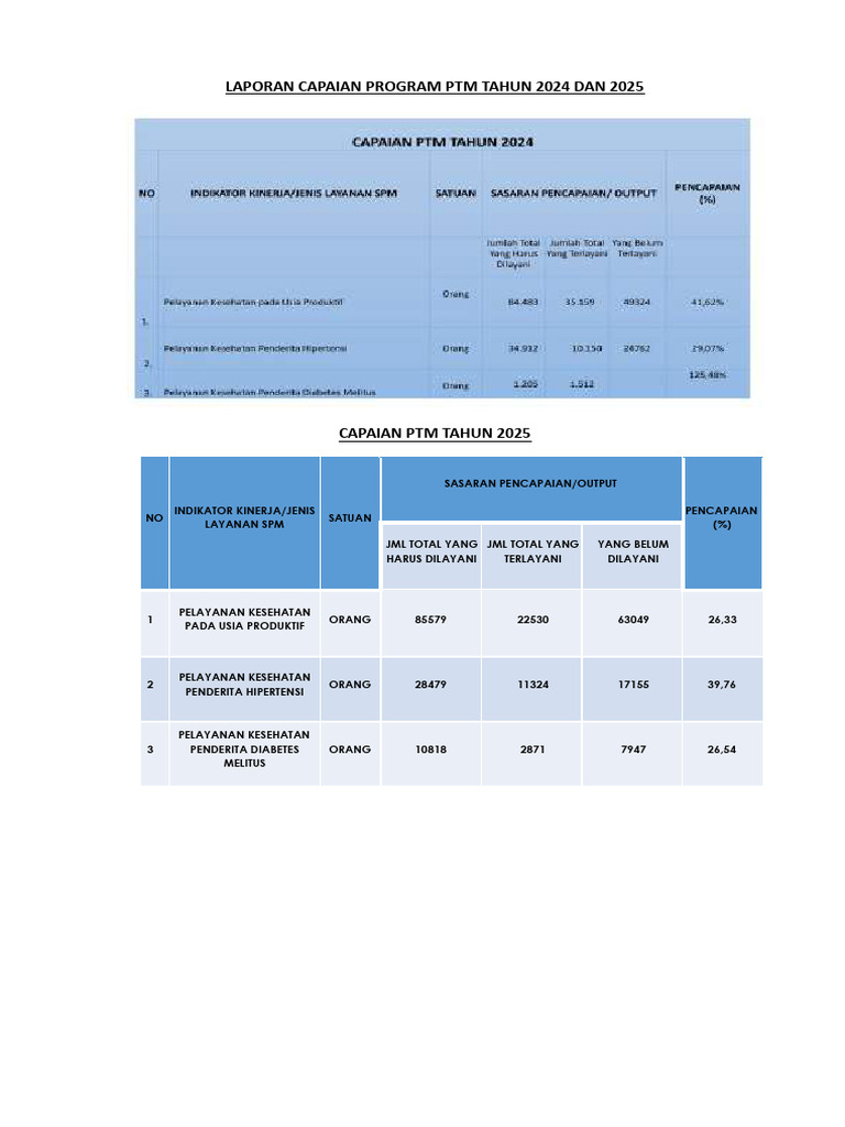 Capaian Program Kesehatan 2024-2025 | PDF