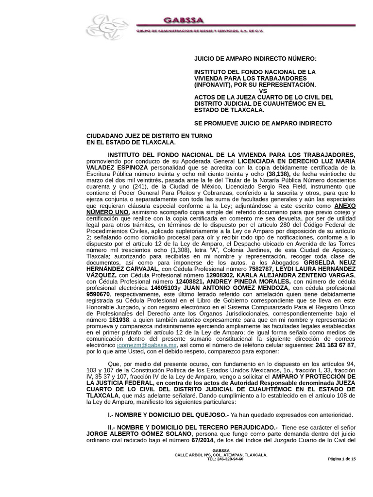 Amparo Indirecto INFONAVIT Tlaxcala | PDF | Sentencia (ley) | Caso de ley