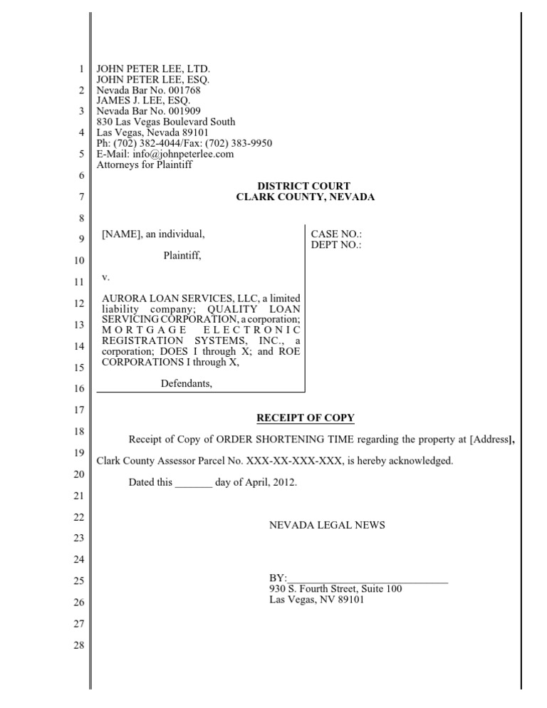 Form Receipt of Copy For Order Shortening Time | PDF