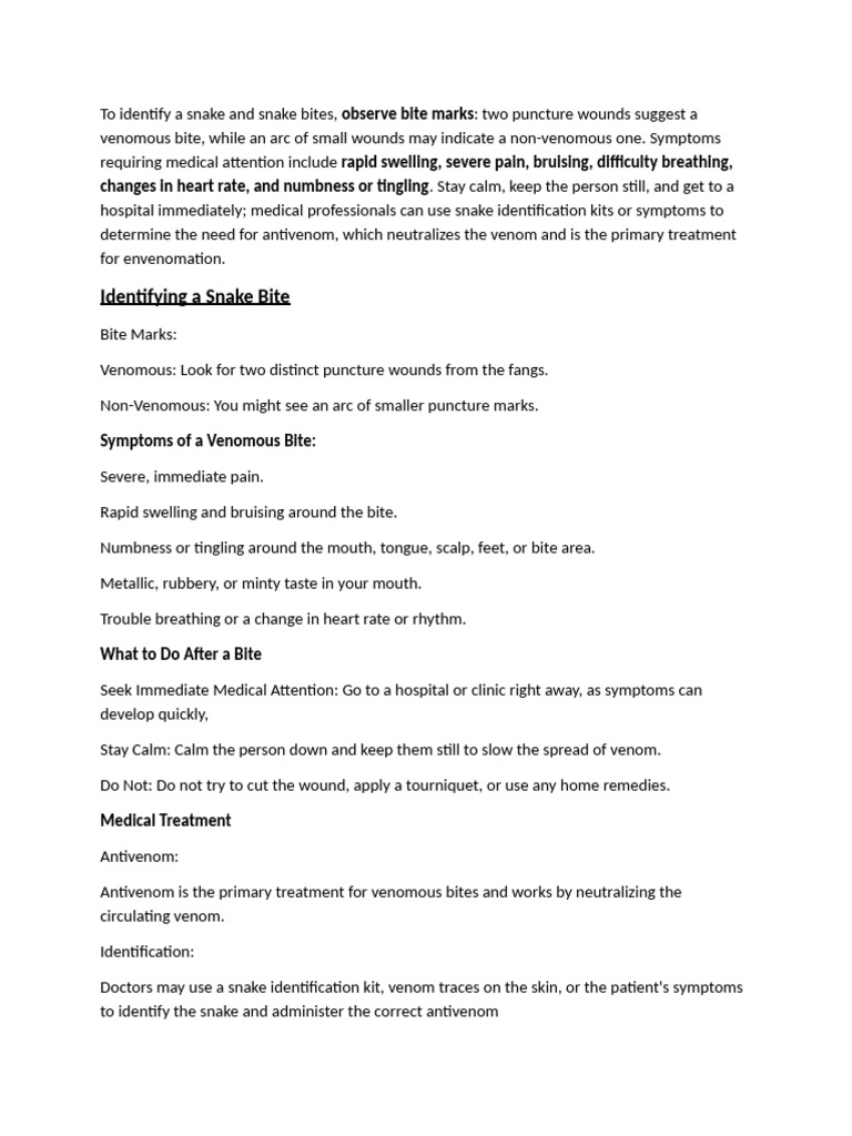 Identifying and Responding to Snake Bites | PDF