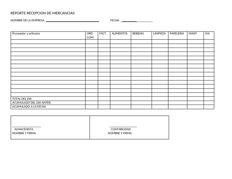 Reporte Recep. de Mercancias (Form) | PDF