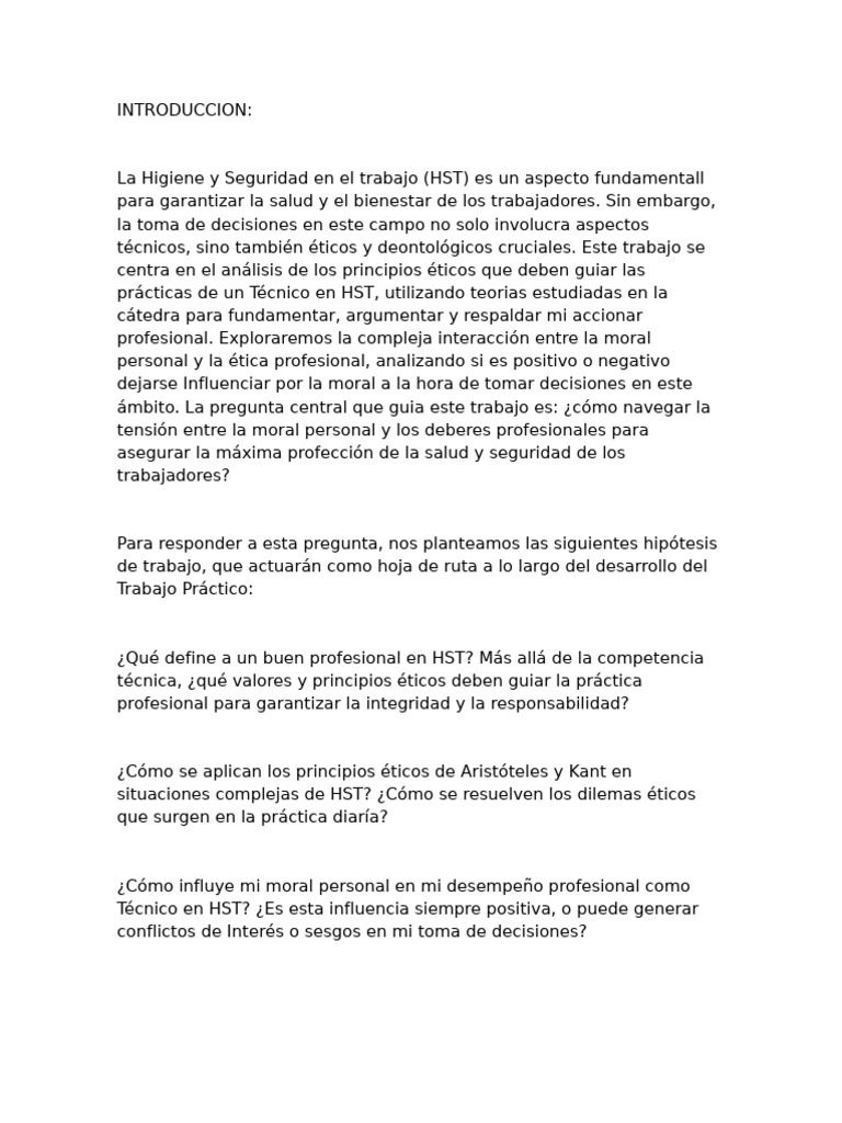 Ética y Seguridad en el Trabajo HST | PDF | Moralidad | Immanuel Kant