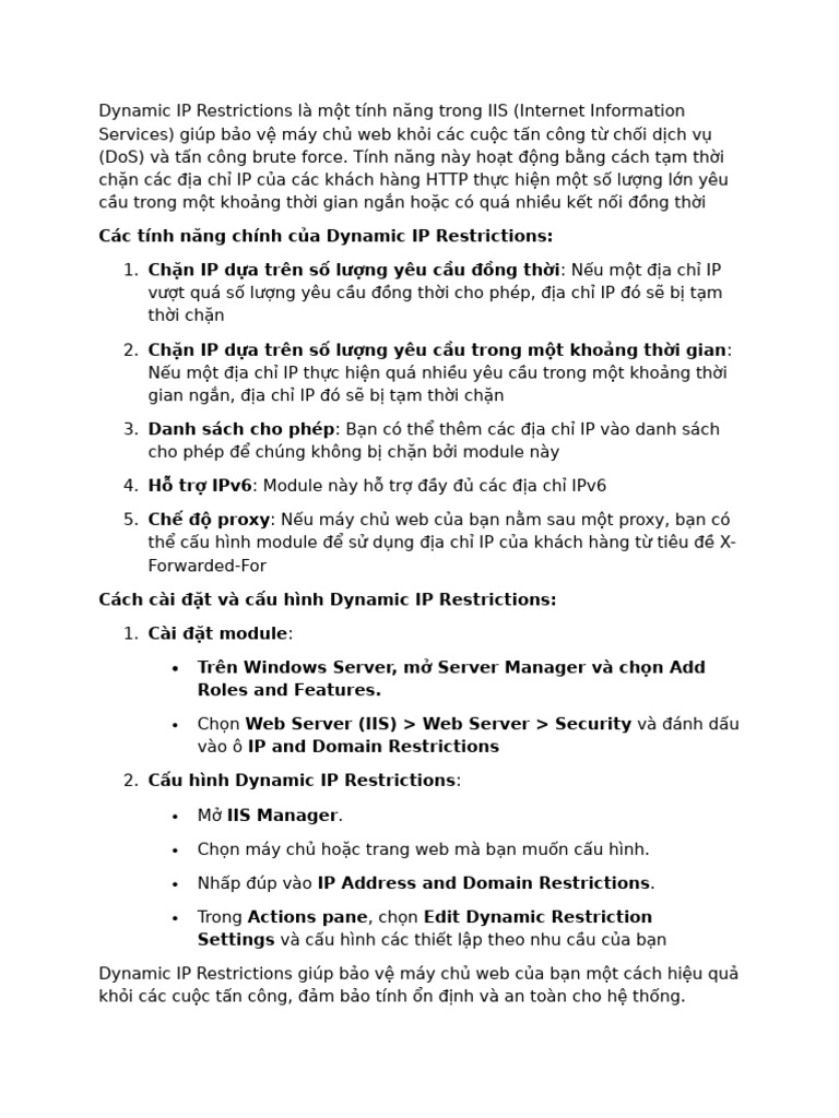 Dynamic IP Restrictions Là M T Tính Năng Trong IIS | PDF