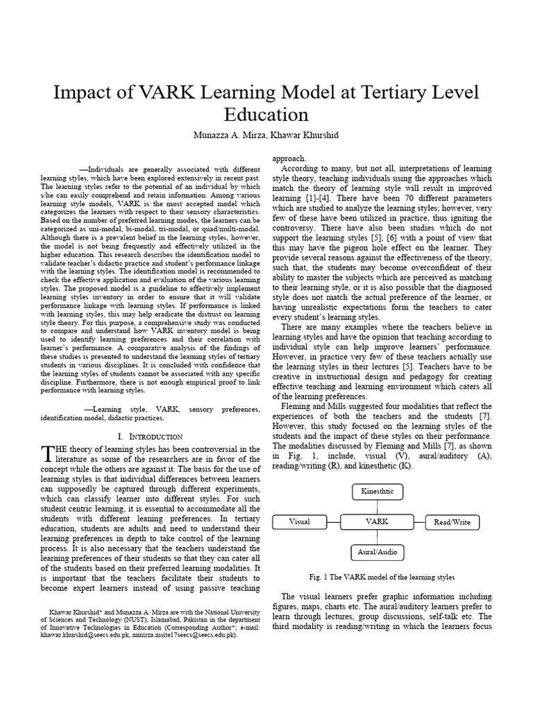 Impact of Vark Learning Model at Tertiary Level Education | PDF ...