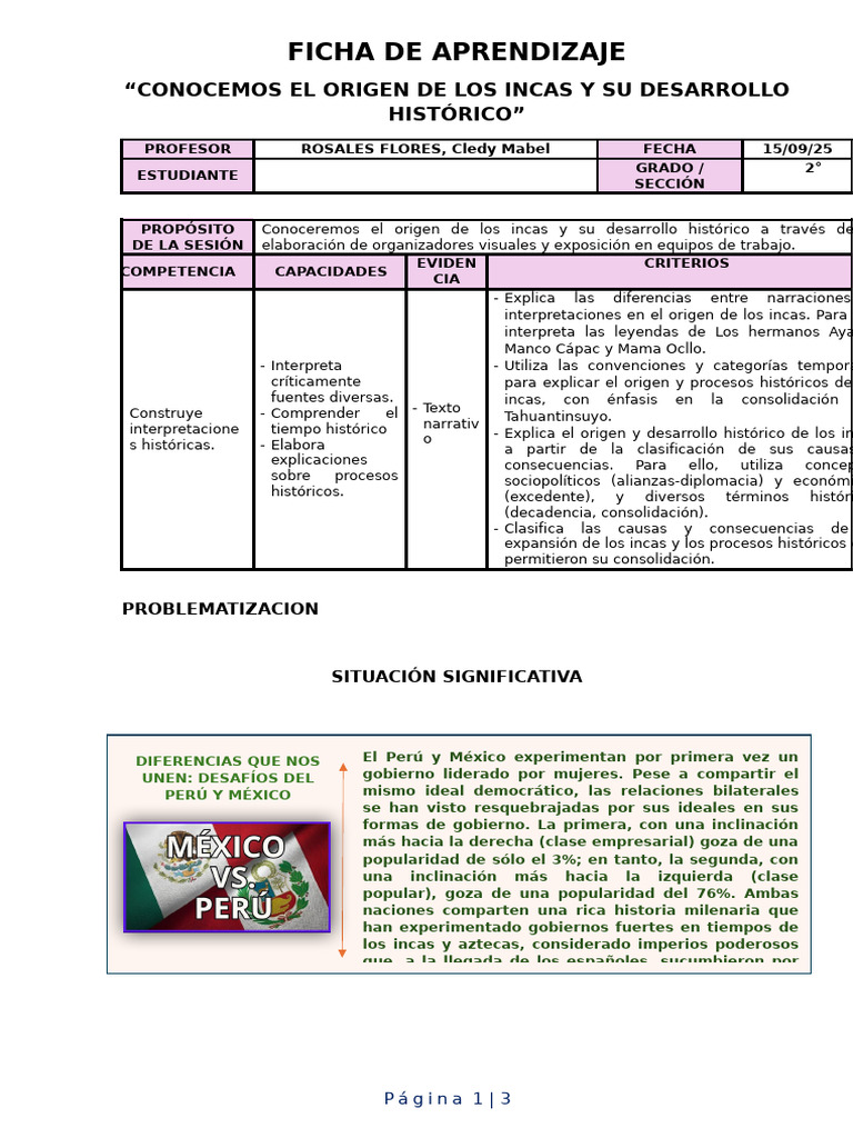 2° CC - SS - Ficha de Aprendizaje 1 | PDF | Imperio Inca