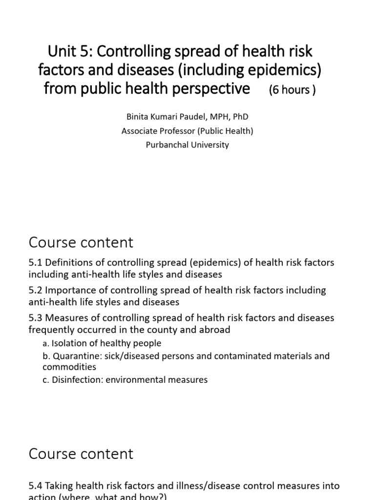 Unit 5 PHCA Controling epidemic (risk factor and disease) | PDF ...