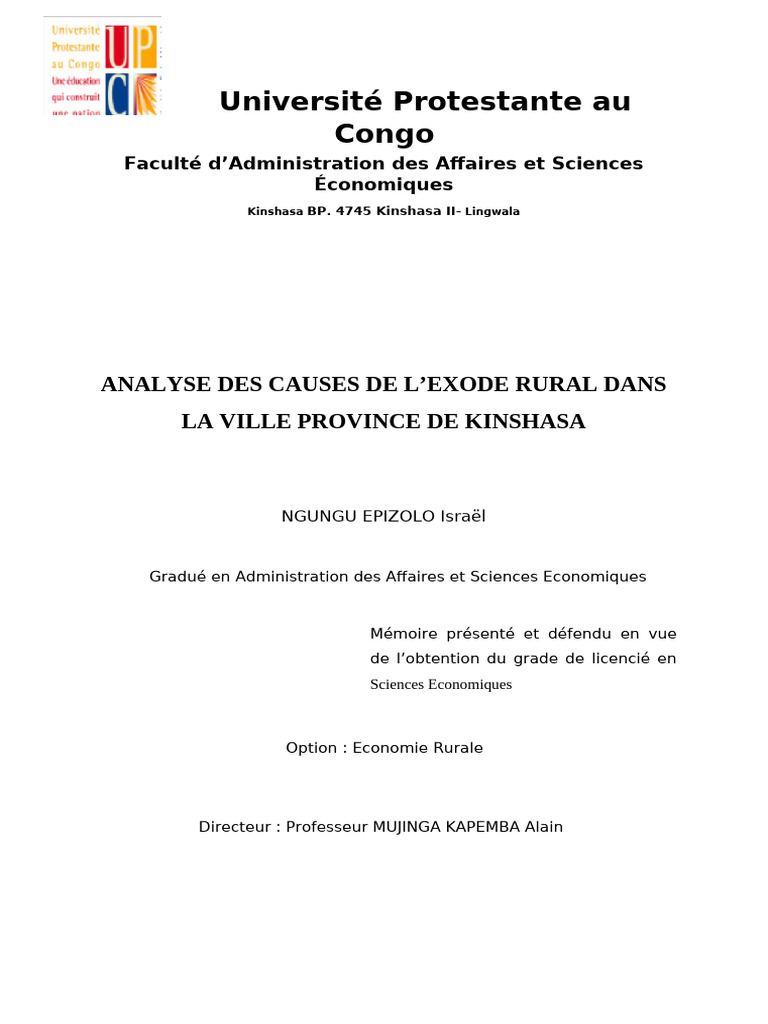 Causes de l'Exode Rural à Kinshasa | PDF | Migration humaine | Chômage