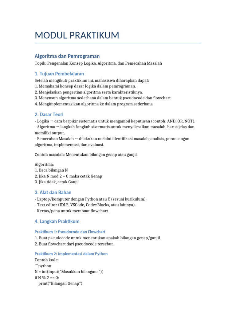 Praktikum Algoritma dan Logika Pemrograman | PDF