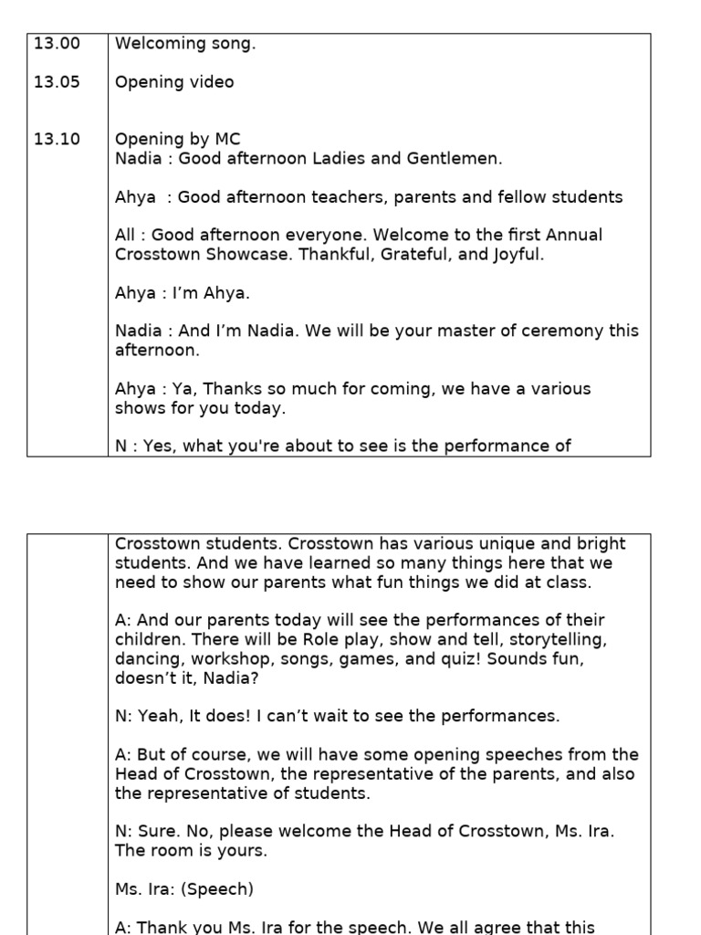 MC Script For Show Case | PDF