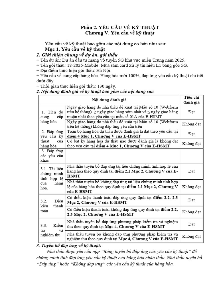 Yeu Cau Ky Thuat Cua Hang Hoa - Goi 18 | PDF