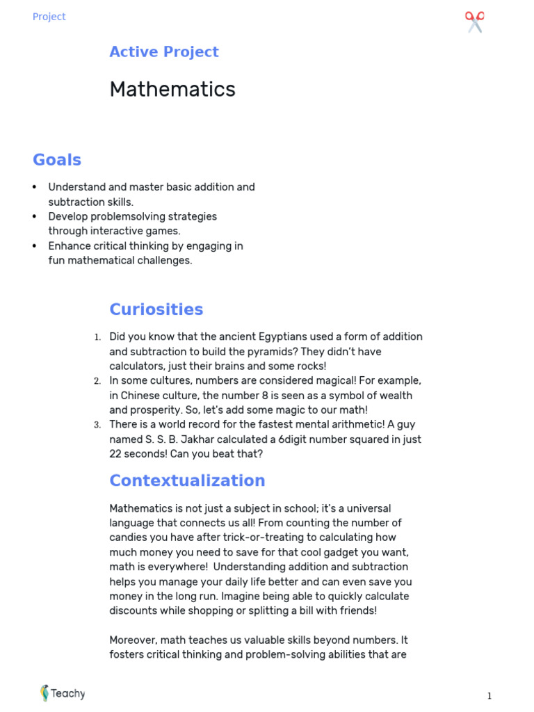 Fun Addition & Subtraction Project | PDF | Mathematics | Numbers