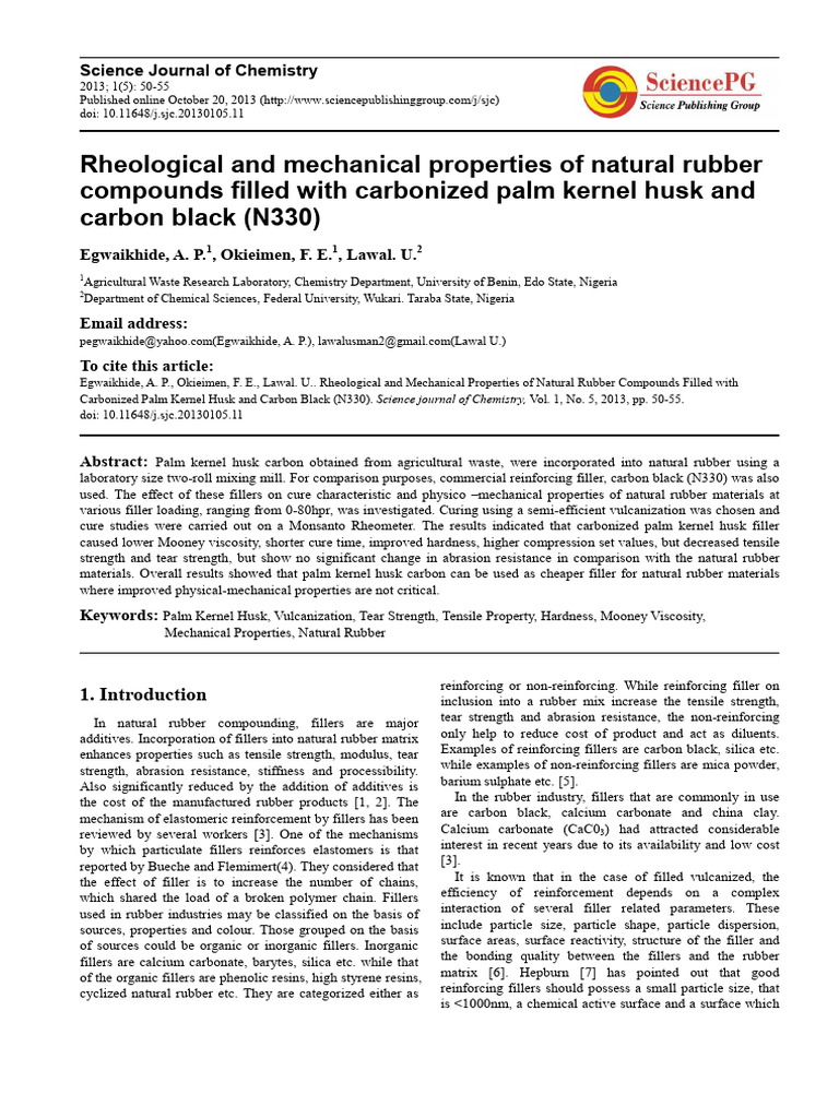 Natural Rubber Properties with Palm Husk Filler | PDF | Polymers ...
