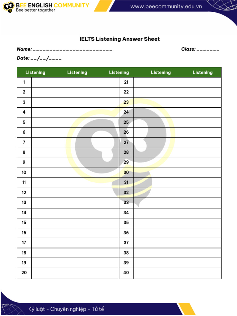 IELTS Listening Answer Sheet Template | PDF