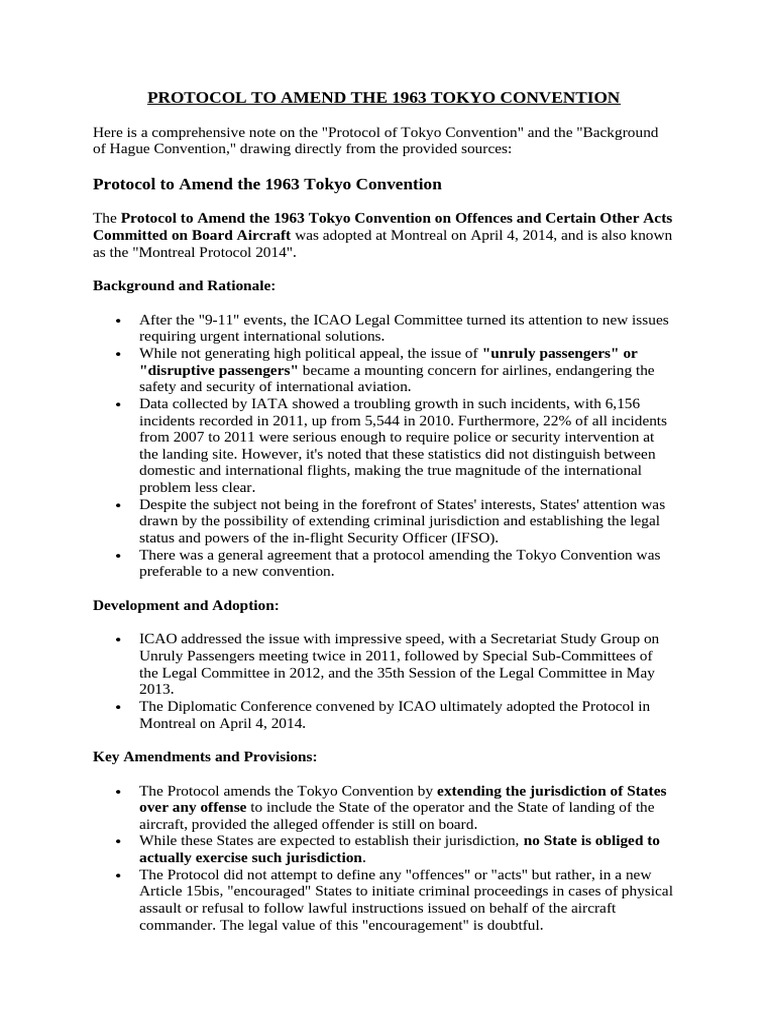 2014 Protocol to Amend Tokyo Convention | PDF | Aircraft Hijackings ...