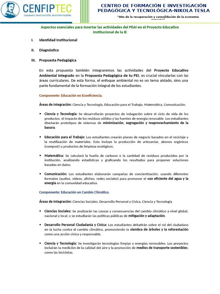 Actividades Del PEAI en El PEI - Secundaria | PDF | Residuos | Entorno ...