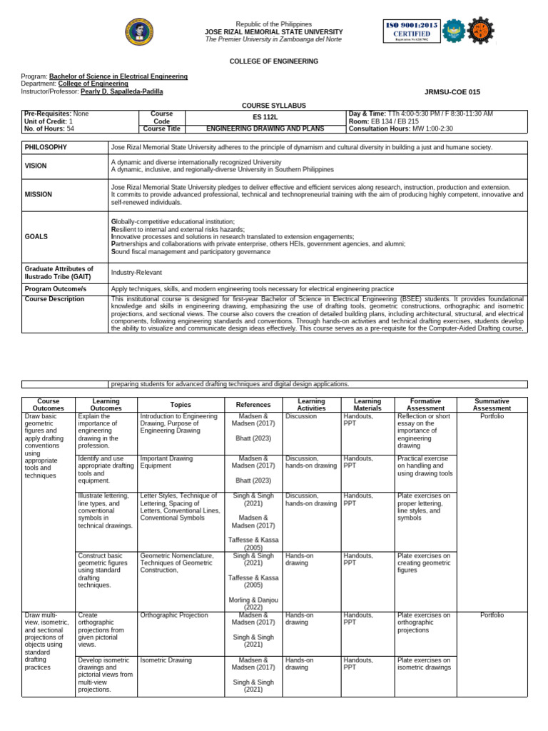 Engineering Drawing Course Syllabus | PDF | Technical Drawing | Engineering