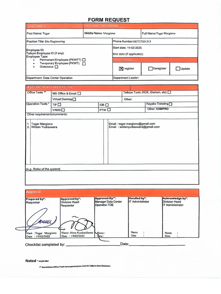 Form Request VAMPRO PT. PP (Persero) TBK | PDF