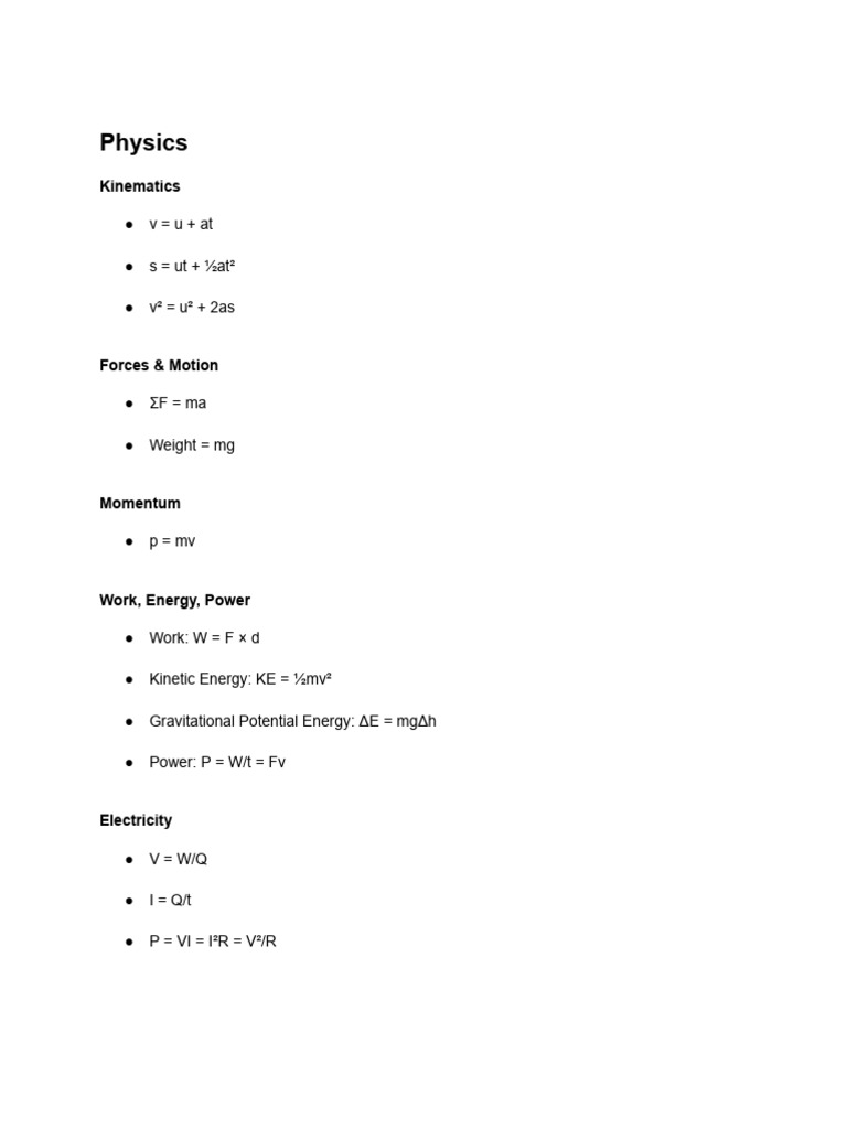 Essential Physics and Chemistry Formulas | PDF