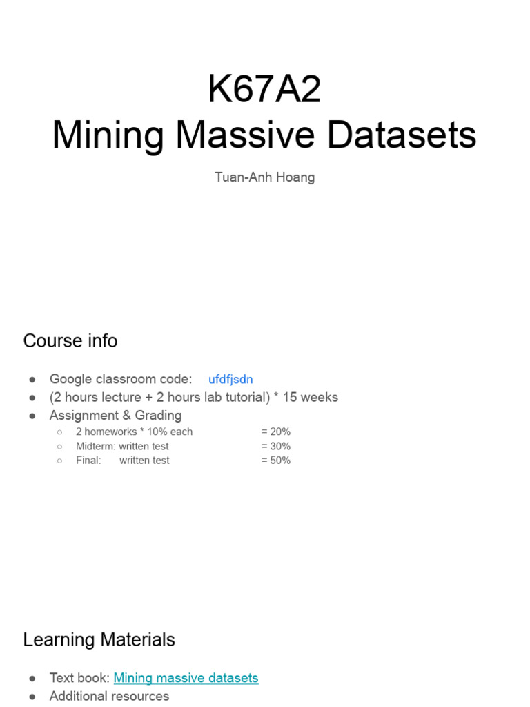 Mining Massive Datasets Course Overview | PDF