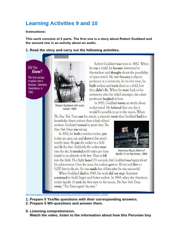 Waystage Learning Activities 8 and 9 | PDF