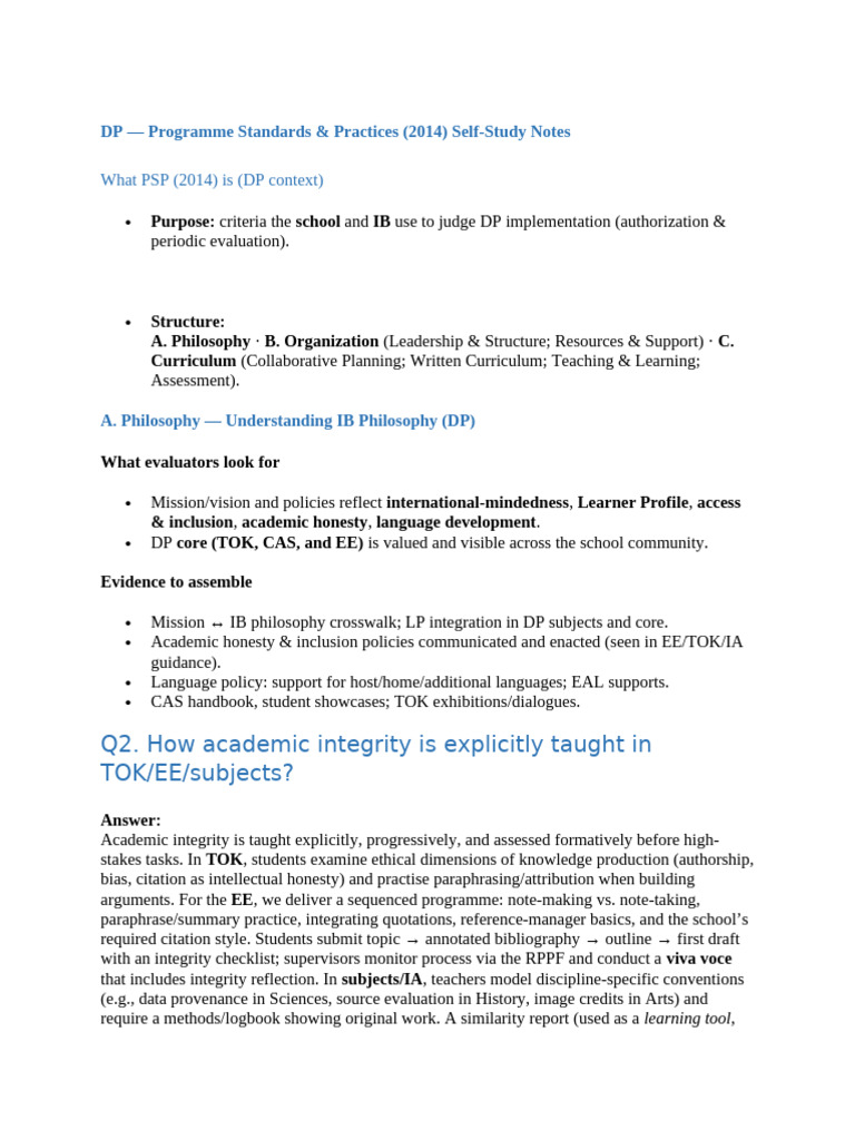 IB DP Self-Study: Philosophy & Integrity | PDF | Citation | Curriculum
