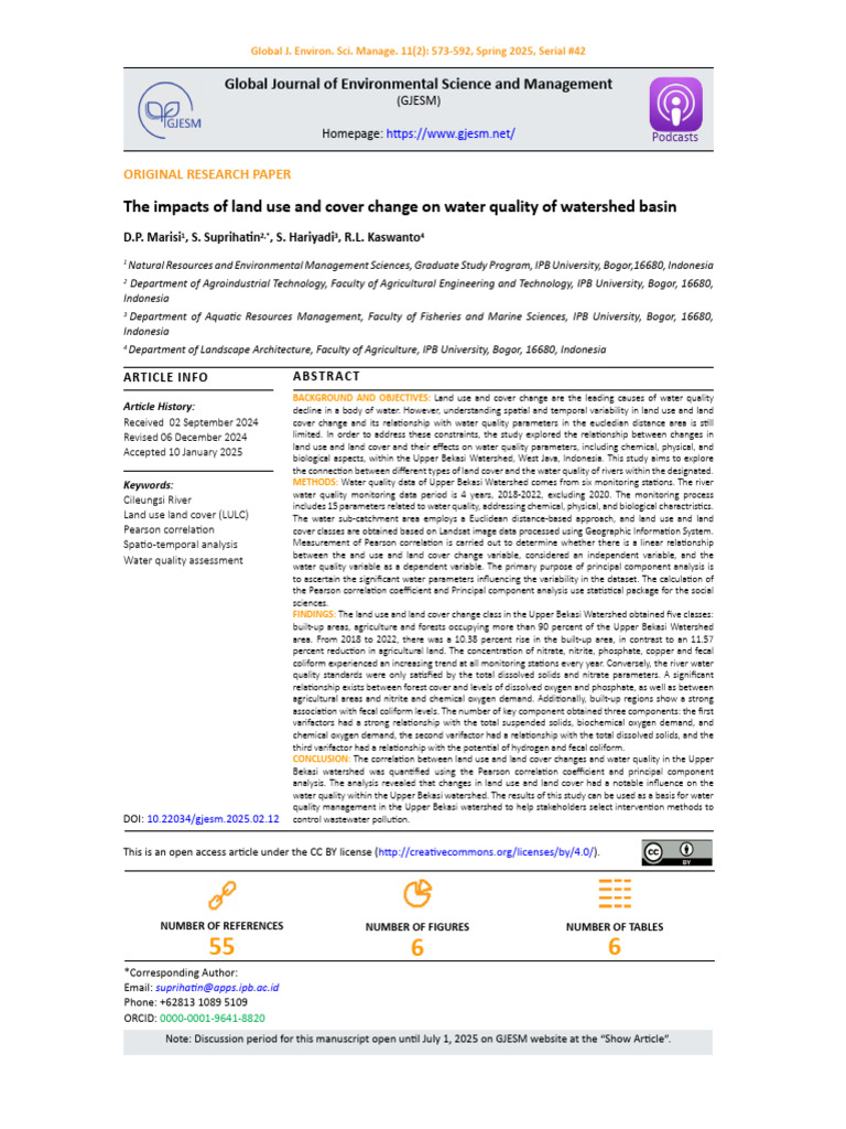 Land Use Impact on Water Quality in Bekasi | PDF | Principal Component ...