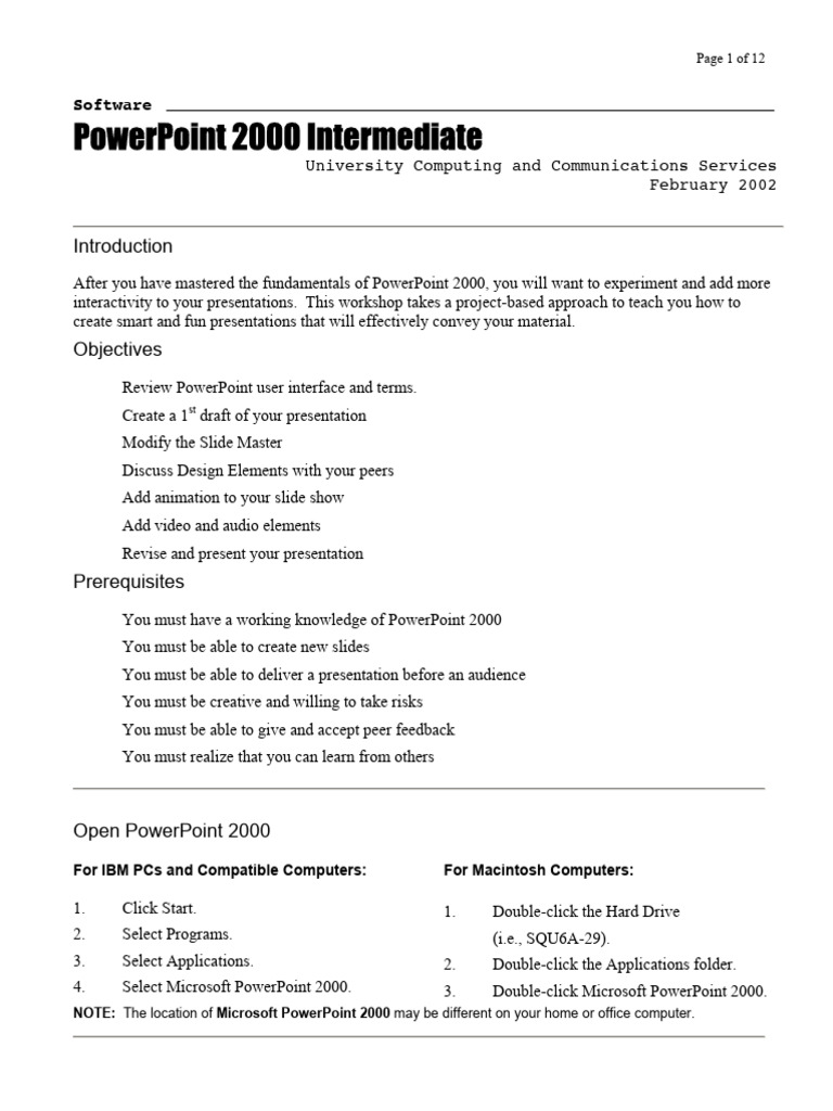 PowerPoint 2000 Intermediate Workshop Guide | PDF | Microsoft Power ...